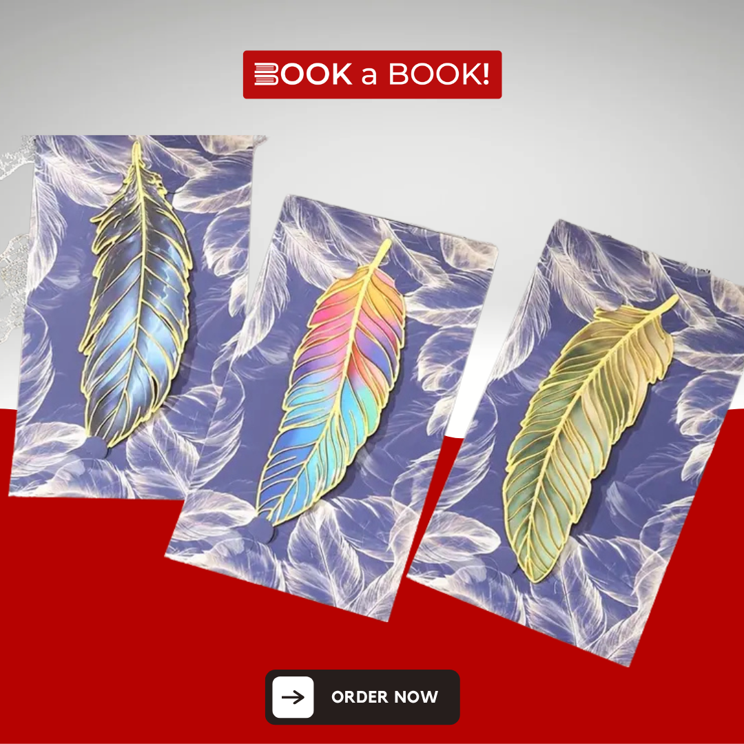 Feather Bronze Metal Bookmark with Chain Pendant