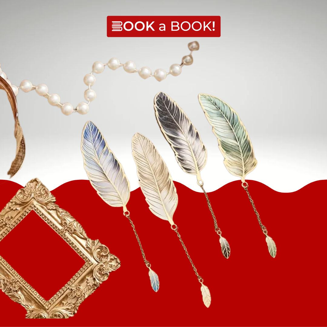 Feather Bronze Metal Bookmark with Chain Pendant