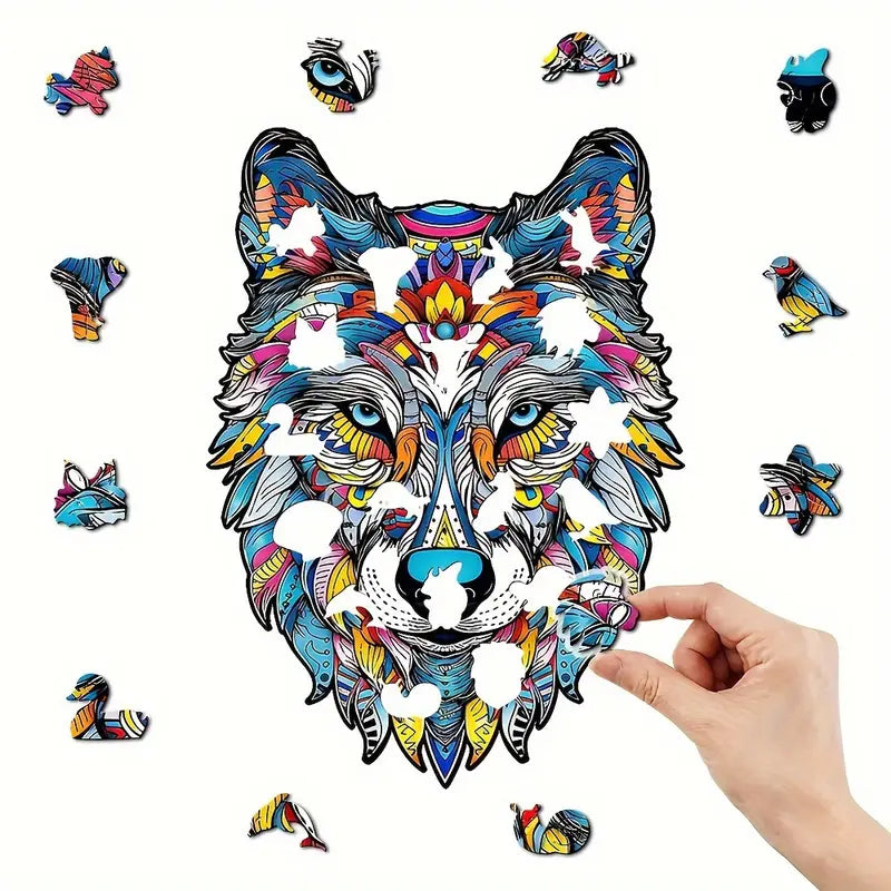 Artistic Wolf Design - Wooden Jigsaw Puzzle (Imported)