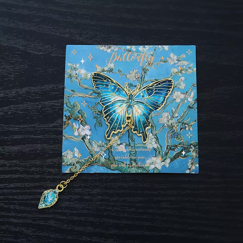 Butterfly Design Gold Bookmark with Chain Pendant