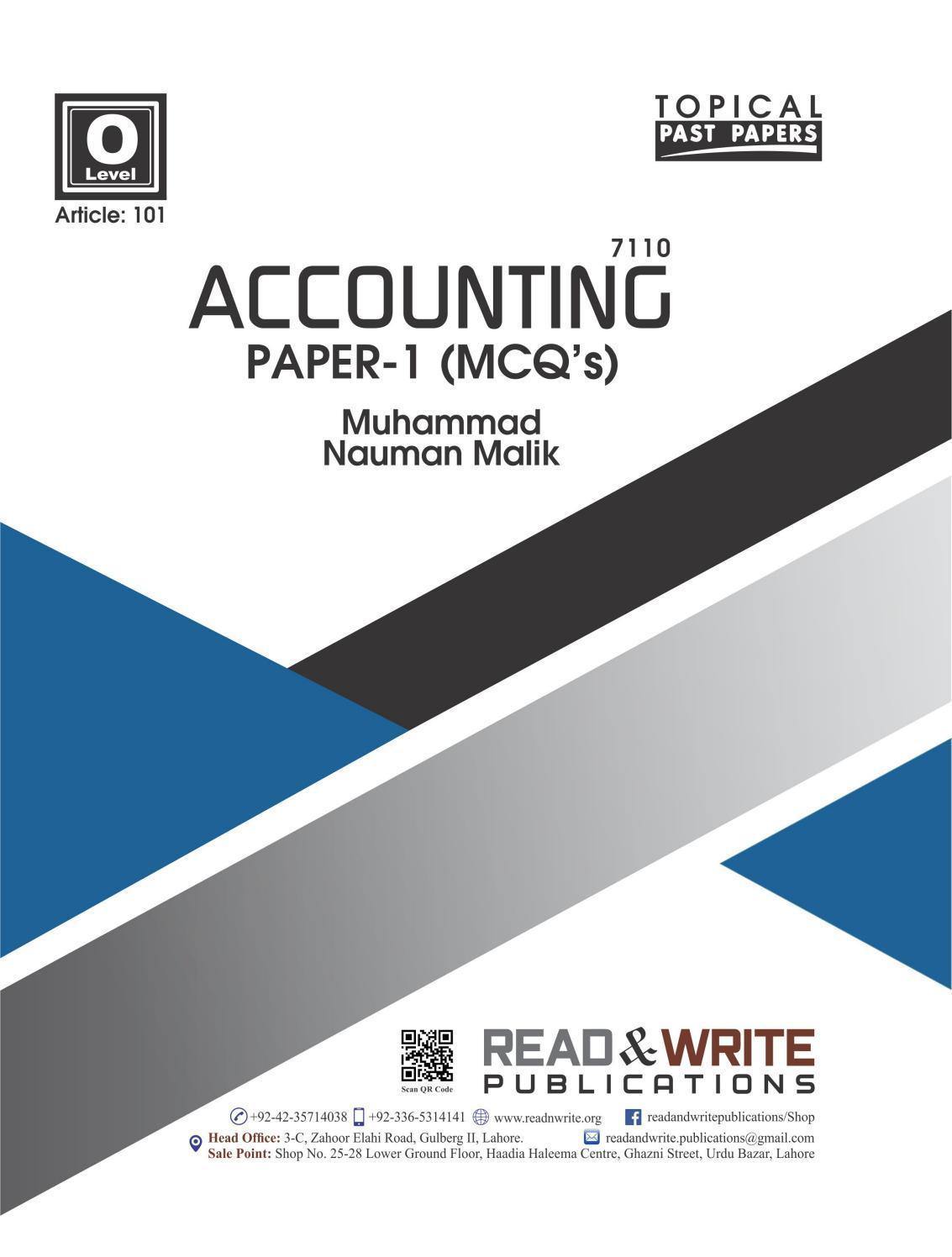 Cambridge Accounting O-Level MCQ's Paper-1, Topical Past Papers by M. Nauman Malik - Book A Book