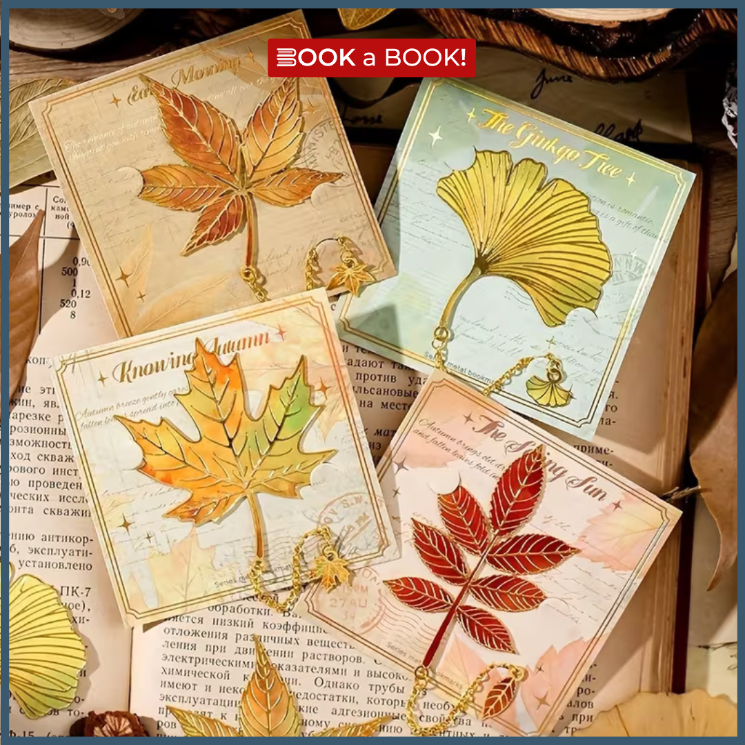 Leaf Gold Metal Bookmark with Chain Pendant