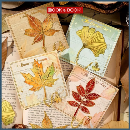 Leaf Gold Metal Bookmark with Chain Pendant