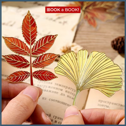 Leaf Gold Metal Bookmark with Chain Pendant