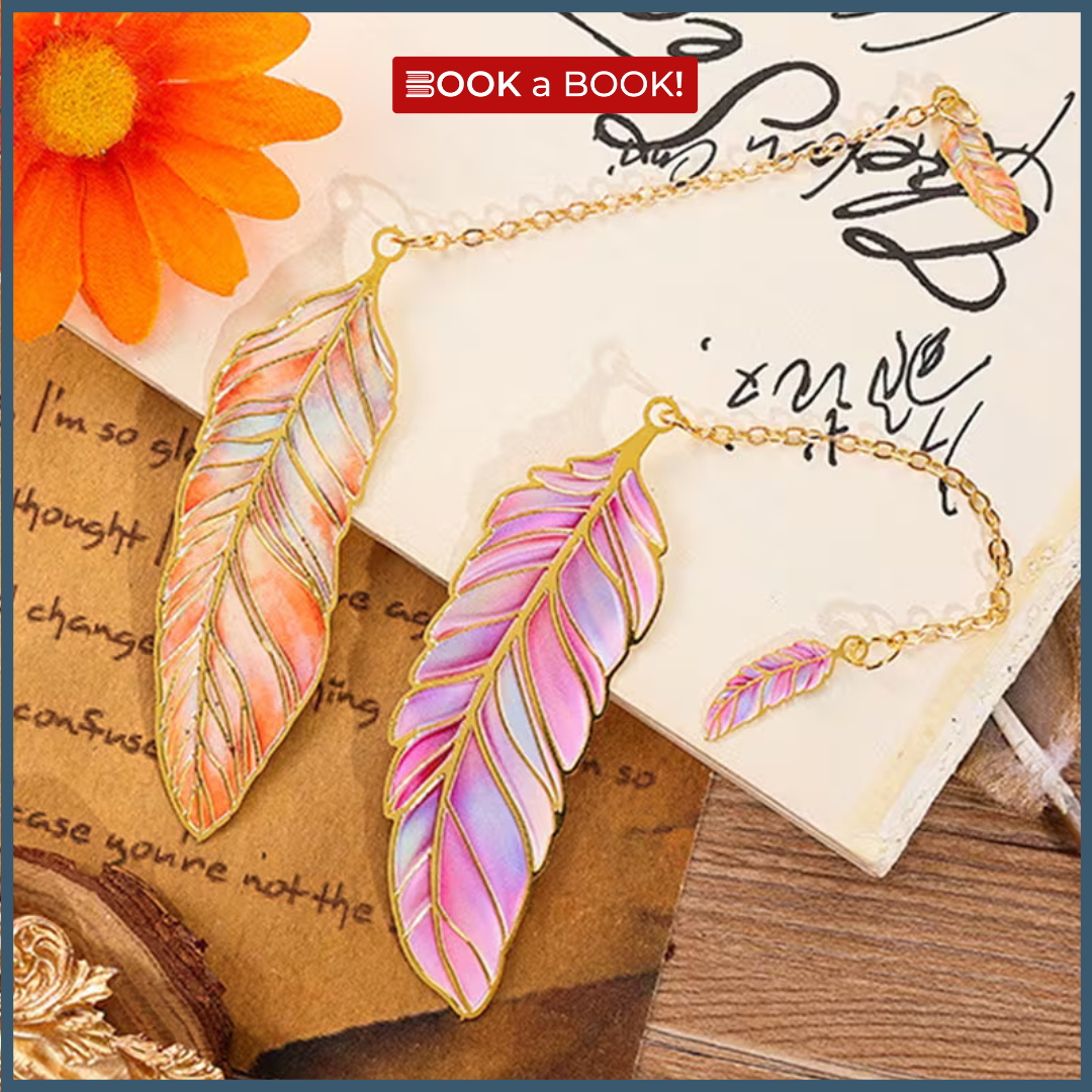 Feather Gold Metal Bookmark with Chain Pendant