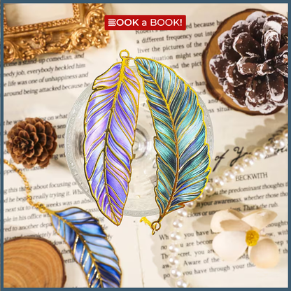 Feather Gold Metal Bookmark with Chain Pendant