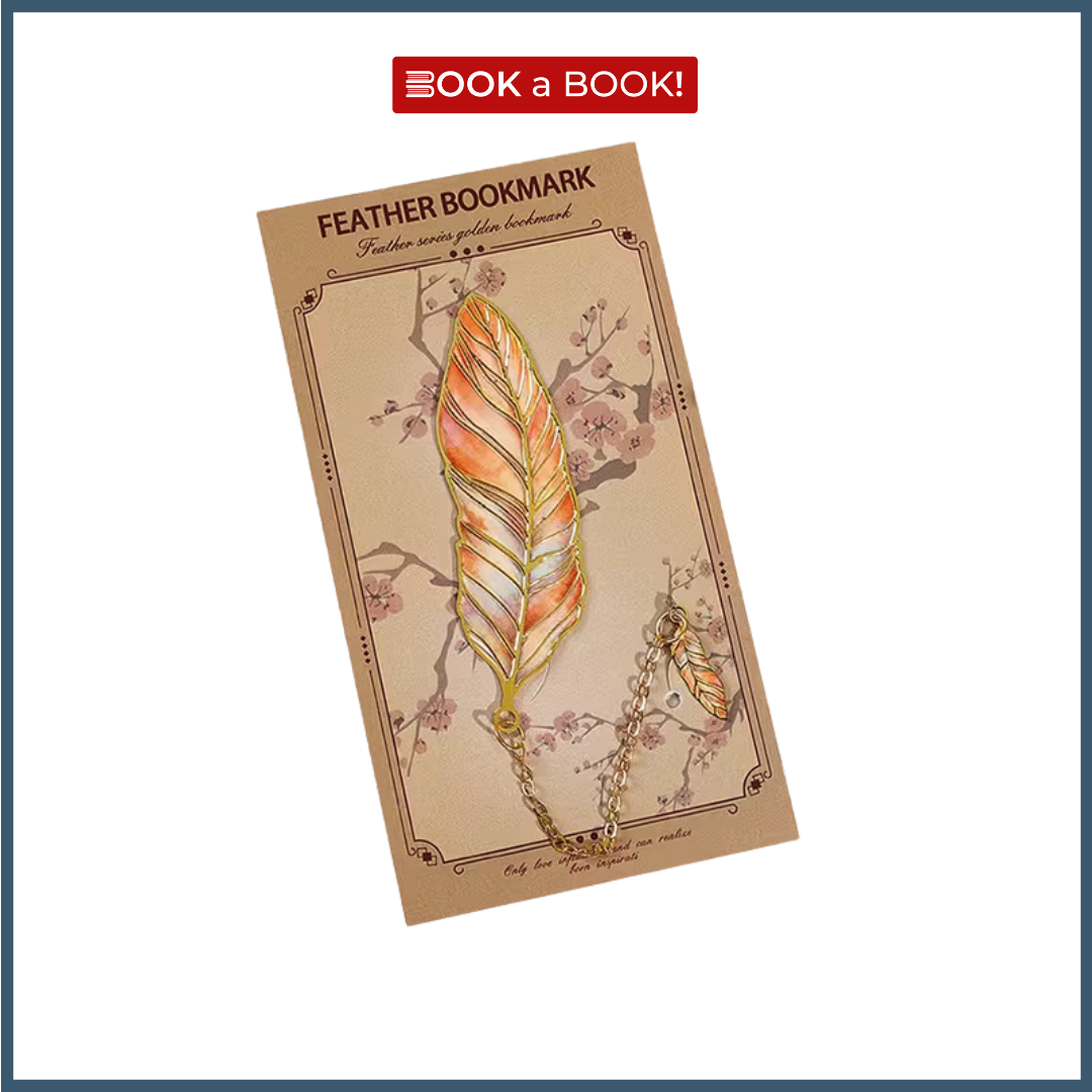 Feather Gold Metal Bookmark with Chain Pendant