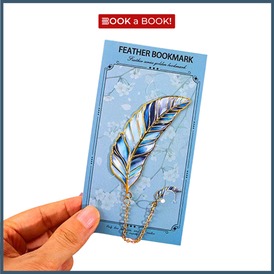 Feather Gold Metal Bookmark with Chain Pendant