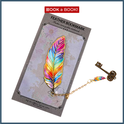 Feather Gold Metal Bookmark with Chain Pendant