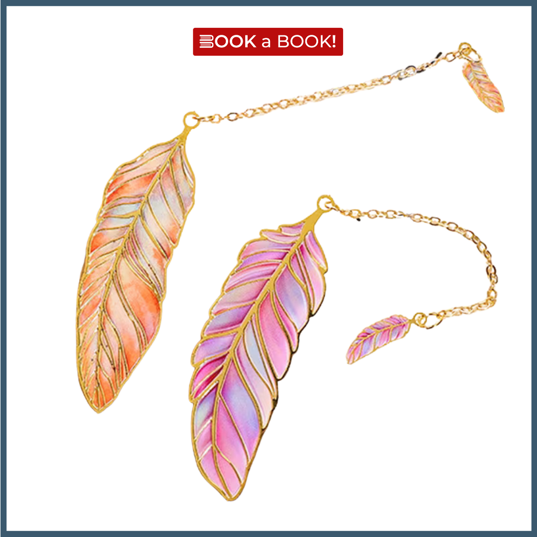 Feather Gold Metal Bookmark with Chain Pendant