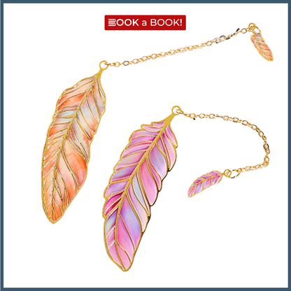 Feather Gold Metal Bookmark with Chain Pendant