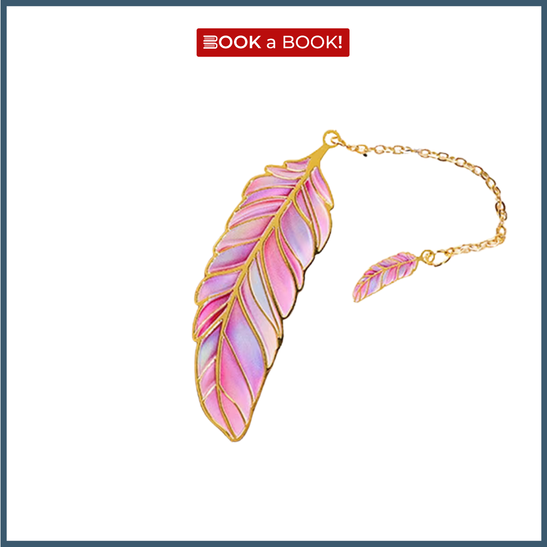 Feather Gold Metal Bookmark with Chain Pendant