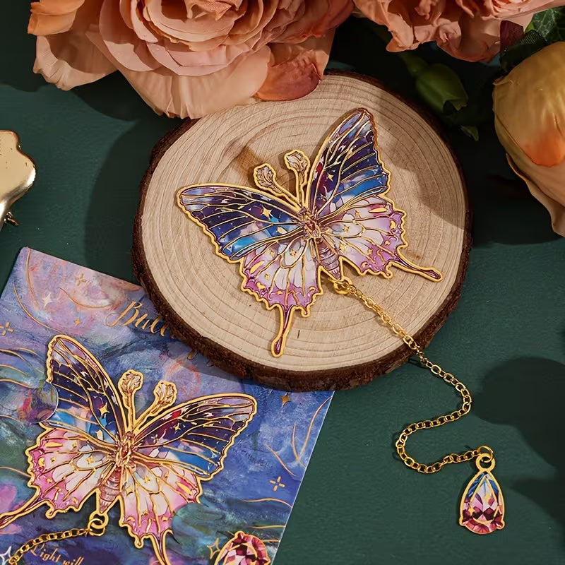 Butterfly Design Gold Bookmark with Chain Pendant