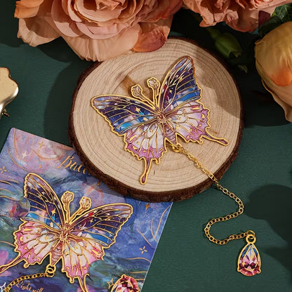 Butterfly Design Gold Bookmark with Chain Pendant