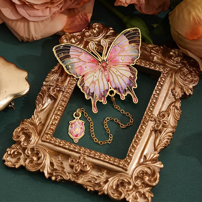 Butterfly Design Gold Bookmark with Chain Pendant