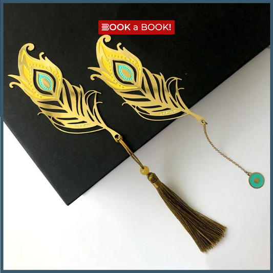 18K Gold Plated Golden Feather Bookmark with Ribbon