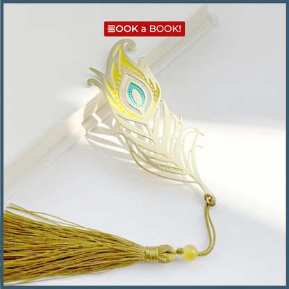 18K Gold Plated Golden Feather Bookmark with Ribbon