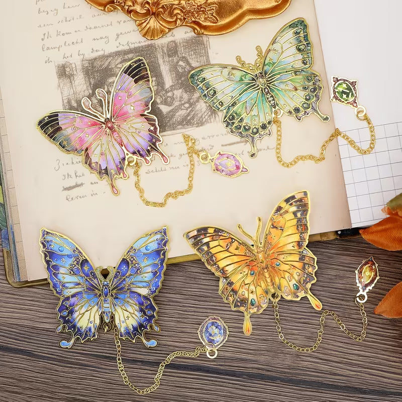 Butterfly Design Gold Bookmark with Chain Pendant