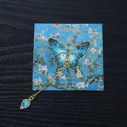 Butterfly Design Gold Bookmark with Chain Pendant