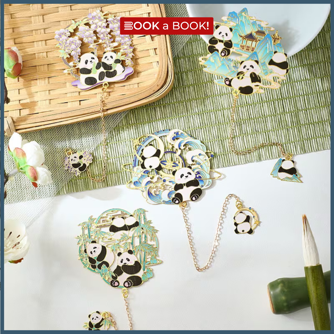 Panda with Flowers Style - Gold Plated Bookmark