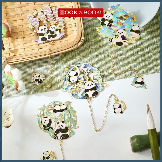 Panda with Flowers Style - Gold Plated Bookmark