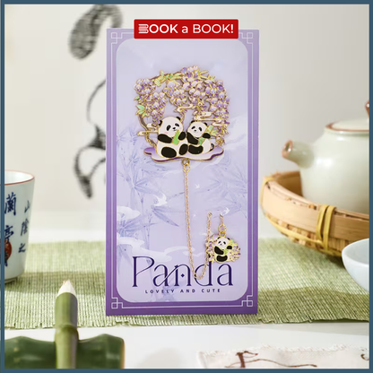 Panda with Flowers Style - Gold Plated Bookmark
