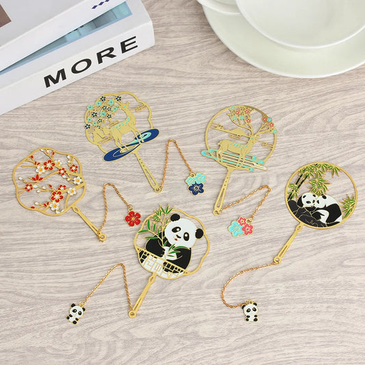 Peacock, Panda, Deer, Leaves Style Gold Plated Bookmark