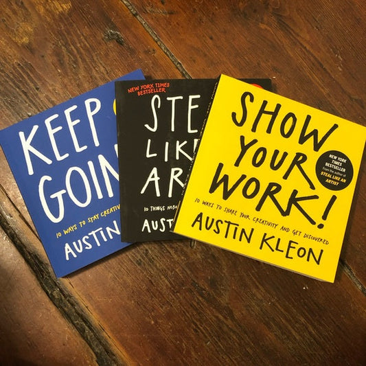 Set of Austin Kleon 3 Books (Show Your Work, Keep Going, Steal Like an Artist)