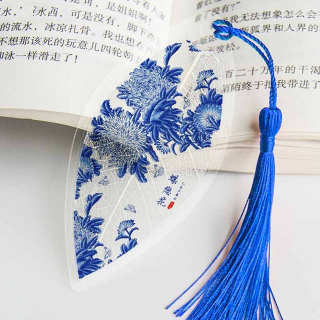 Bookmark Leaf with Beautiful Blue Design